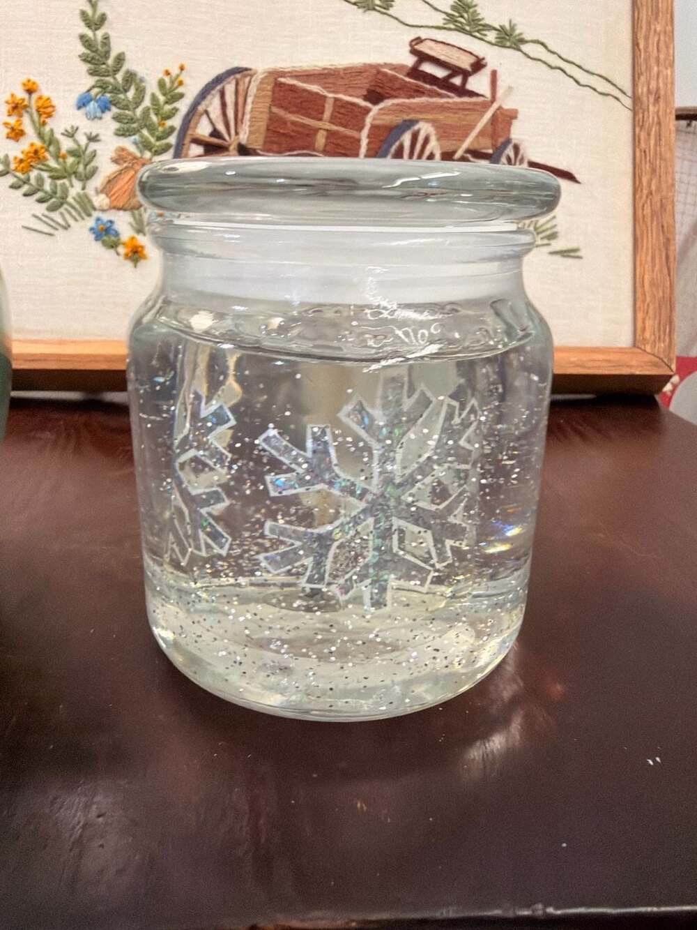 Large Snowflake Glitter Jelly Candle Glass Jar Holiday Christmas Candle